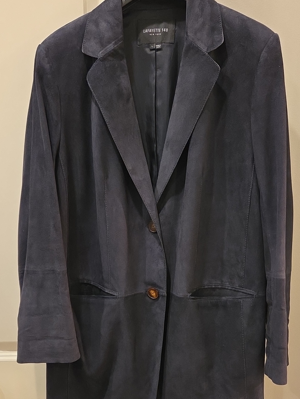 Lafayette 148 New York Navy Suede Single-Button Blazer